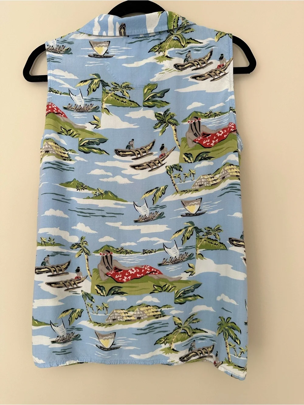 Vintage Hawaiian Great Northwest Light Blue Palm Sleeveless Shirt - Picture 3 of 6